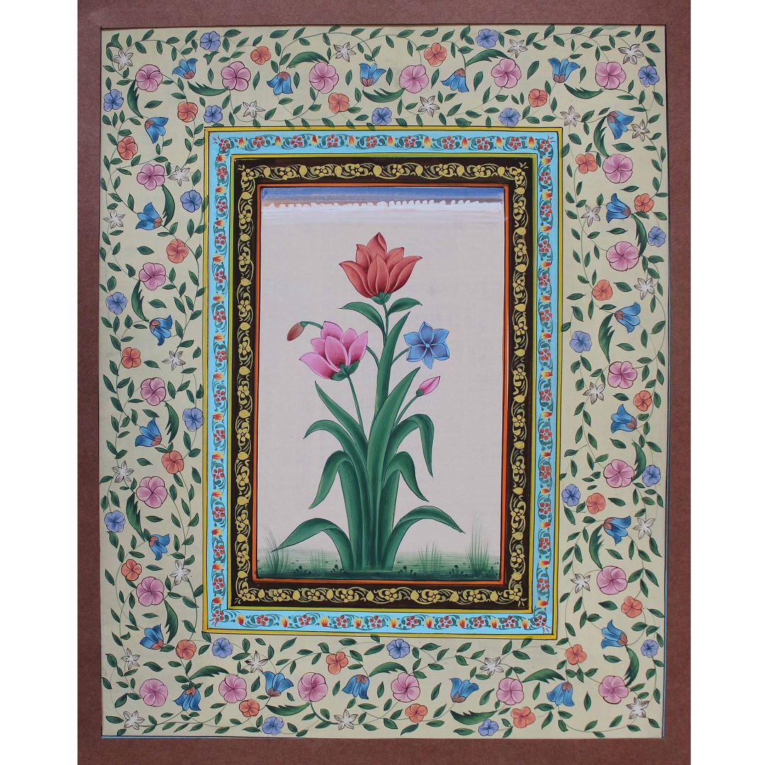 Indian Mughal Art Flower Painting - The Gallery Store