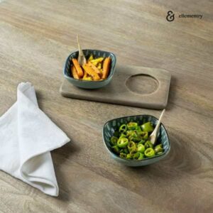 Indigo Stamp Ceramic Condiment Set with Wooden Spoon