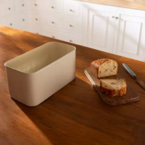 Egg Shell Metal Bread Box with Wooden Lid